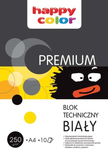 BLOK TECHNICZNY A3 HAPPY COLOR BIAŁY 10K 250g prem
