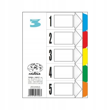 TRES Przekładka kart. laminowana A5 - 5 kolorów