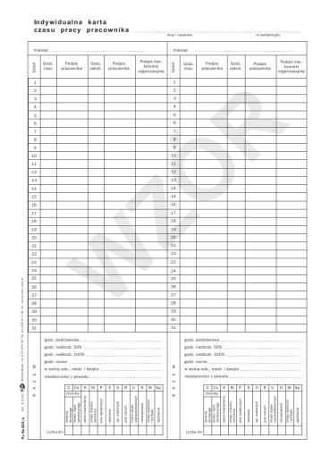 INDYWIDUALNA KARTA PRACY OS-225 TWARDA