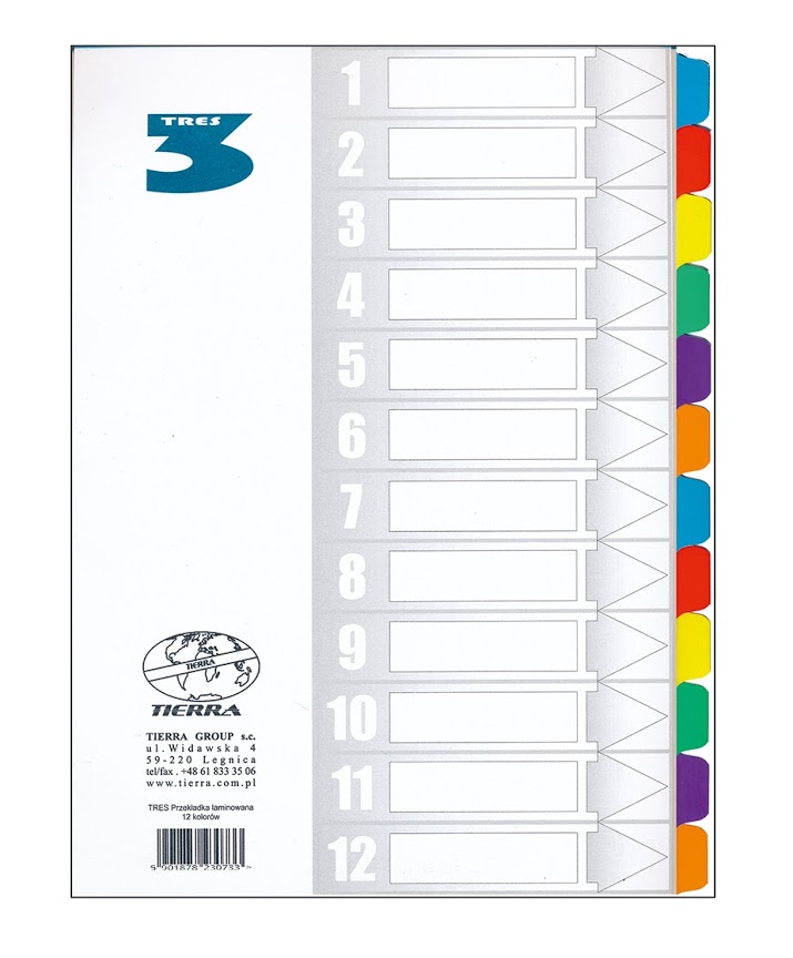 PRZEKŁADKI TRES A4 LAMIN. 12 kolor końc.