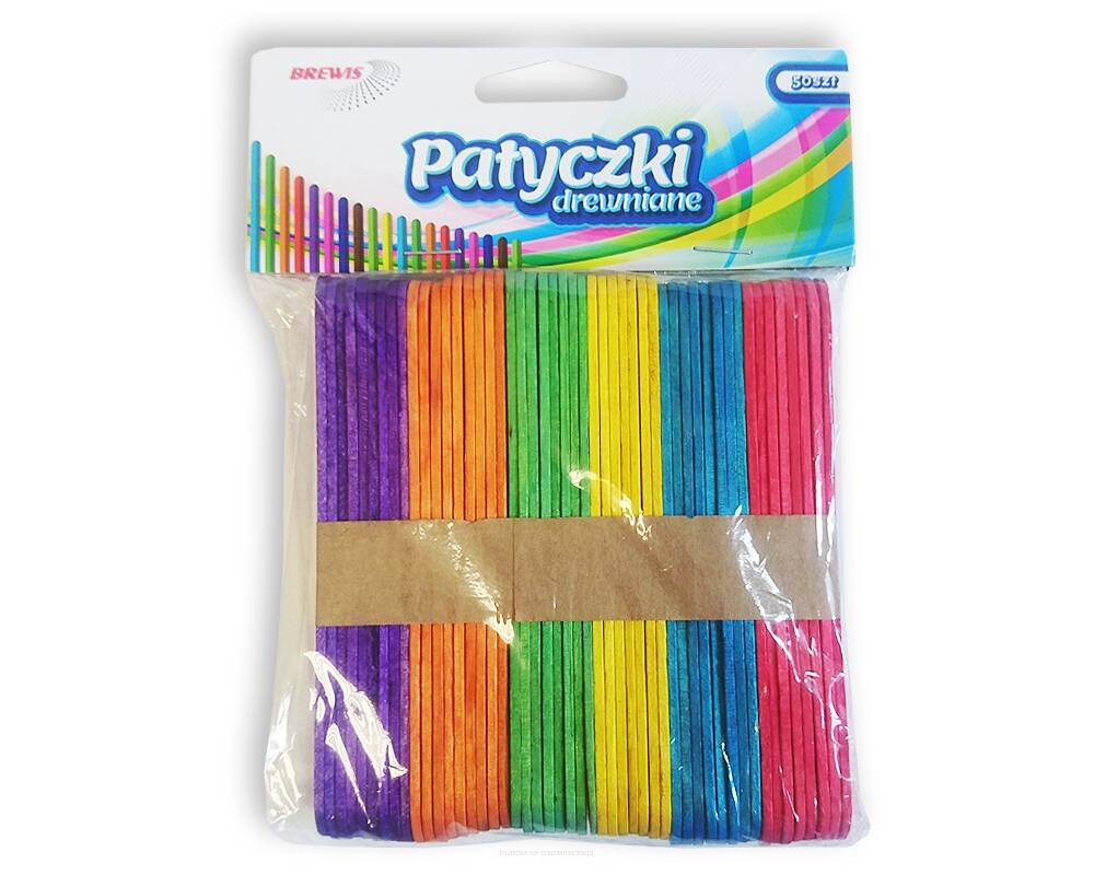 PATYCZKI DREWNIANE KOLOROWE  114mm 50szt BREWIS