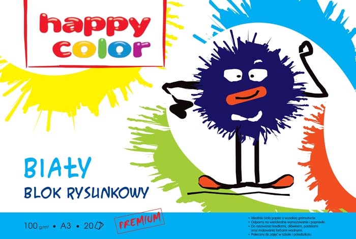 BLOK RYSUNKOWY A3 HAPPY COLOR BIAŁY 20K 100g