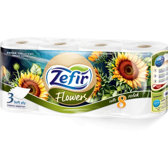 PAPIER TOALETOWY 8 ROL BIAŁY 3W CELUL. ZEFIR