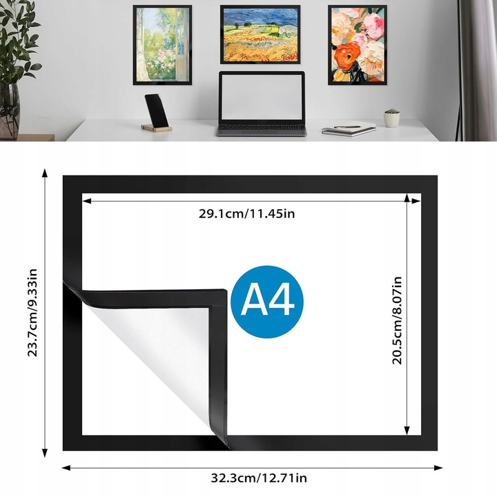 RAMKA SAMOPRZYLEPNA MAGNETYCZNA  A4  CZARNA