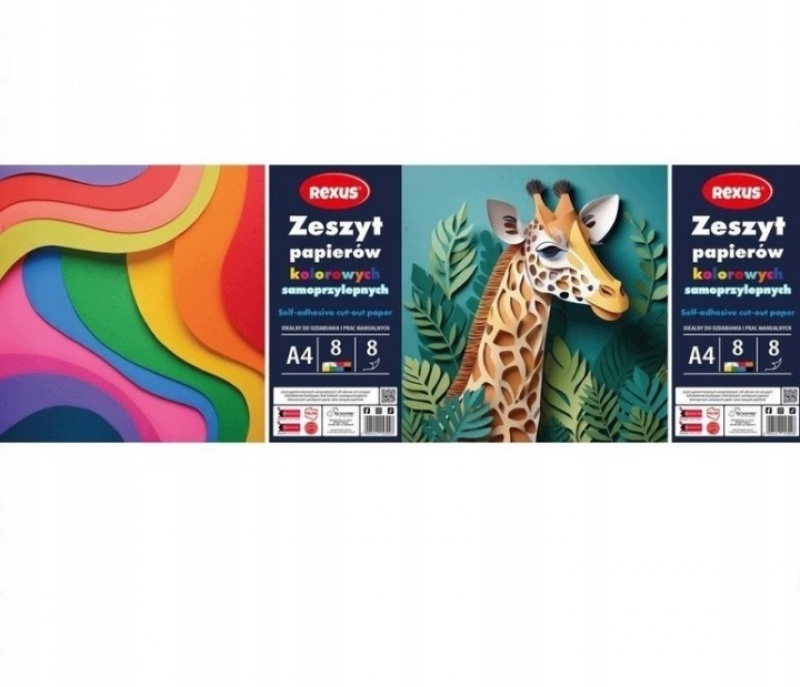 PAPIER KOLOROWY SAMOPRZYLEPNY A4 8k. REXUS ZESZYT