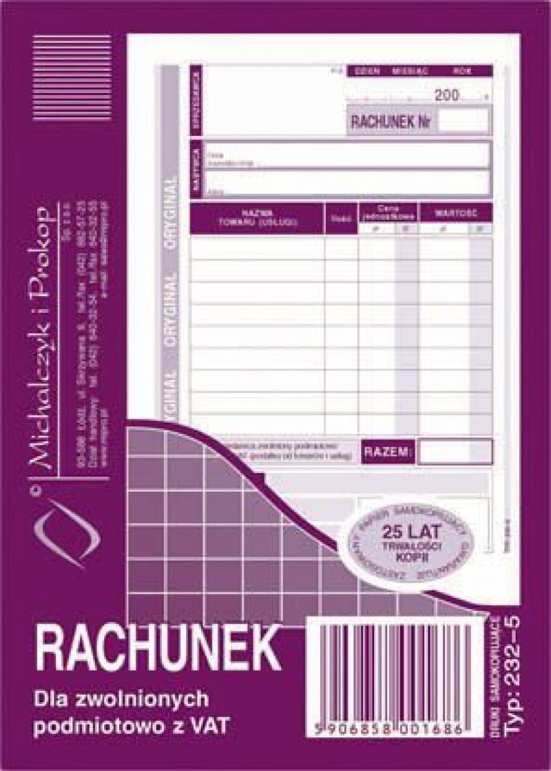 RACHUNEK A6 2SKŁ. 232-5 PION